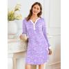 Ekouaer Women’s Nightgown Long Sleeve Sleepshirt Button Down Nightshirt V Neck Pajama Dress with Pockets S-XXXL(Purple Floral)