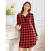 Ekouaer Women’s Nightgown Long Sleeve Sleepshirt Button Down Nightshirt V Neck Pajama Dress with Pockets S-XXXL(Red and Black Plaid)