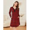 Ekouaer Women’s Nightgown Long Sleeve Sleepshirt Button Down Nightshirt V Neck Pajama Dress with Pockets S-XXXL(Red and Black Plaid)