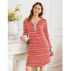 Ekouaer Women’s Nightgown Long Sleeve Sleepshirt Button Down Nightshirt V Neck Pajama Dress with Pockets S-XXXL(Red and White Stripe)
