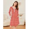 Ekouaer Women’s Nightgown Long Sleeve Sleepshirt Button Down Nightshirt V Neck Pajama Dress with Pockets S-XXXL(Red and White Stripe)