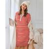 Ekouaer Women’s Nightgown Long Sleeve Sleepshirt Button Down Nightshirt V Neck Pajama Dress with Pockets S-XXXL(Red and White Stripe)