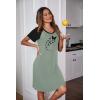 Ekouaer Womens Nightgown Short Sleeve Night Dress Printed Sleepwear Soft Sleep Shirt S-3XL(A-greyish Green-butterfly)