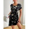 Ekouaer Womens Nightgown Short Sleeve Night Dress Printed Sleepwear Soft Sleep Shirt S-3XL(Black Star)