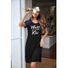 Ekouaer Womens Nightgown Short Sleeve Night Dress Printed Sleepwear Soft Sleep Shirt S-3XL(Black-kiss)
