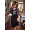 Ekouaer Womens Nightgown Short Sleeve Night Dress Printed Sleepwear Soft Sleep Shirt S-3XL(Black-kiss)