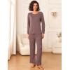 Ekouaer Womens Pajama Sets 2 Piece Sleepwear Soft Pajamas Long Sleeve Pjs Comfy Loungewear S-XXL(Brown)