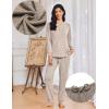Ekouaer Womens Pajama Sets Long Sleeve Lounge Set 2 Piece Pj Sets for Women Henley Neck Casual Sleepwear Loungewear S-XXL(Khaki)