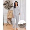 Ekouaer Womens Pajama Sets Long Sleeve Lounge Set 2 Piece Pj Sets for Women Henley Neck Casual Sleepwear Loungewear S-XXL(Light Grey)