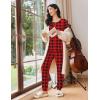Ekouaer Womens Pajama Sets Long Sleeve Lounge Set 2 Piece Pj Sets for Women Henley Neck Casual Sleepwear Loungewear S-XXL(Red and Black Plaid)