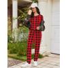 Ekouaer Womens Pajama Sets Long Sleeve Lounge Set 2 Piece Pj Sets for Women Henley Neck Casual Sleepwear Loungewear S-XXL(Red and Black Plaid)