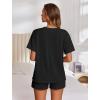 Ekouaer Womens Pajama Sets Short Sleeve Lounge Sets 2 Piece Pjs Tops and Shorts Outfits Matching Loungewear with Pockets(Black)