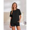 Ekouaer Womens Pajama Sets Short Sleeve Lounge Sets 2 Piece Pjs Tops and Shorts Outfits Matching Loungewear with Pockets(Black)