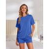 Ekouaer Womens Pajama Sets Short Sleeve Lounge Sets 2 Piece Pjs Tops and Shorts Outfits Matching Loungewear with Pockets(Blue)