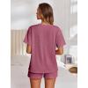 Ekouaer Womens Pajama Sets Short Sleeve Lounge Sets 2 Piece Pjs Tops and Shorts Outfits Matching Loungewear with Pockets(Dark Pink)