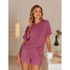 Ekouaer Womens Pajama Sets Short Sleeve Lounge Sets 2 Piece Pjs Tops and Shorts Outfits Matching Loungewear with Pockets(Dark Pink)