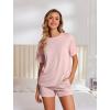Ekouaer Womens Pajama Sets Short Sleeve Lounge Sets 2 Piece Pjs Tops and Shorts Outfits Matching Loungewear with Pockets(Light Pink)