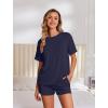 Ekouaer Womens Pajama Sets Short Sleeve Lounge Sets 2 Piece Pjs Tops and Shorts Outfits Matching Loungewear with Pockets(Navy Blue)