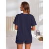Ekouaer Womens Pajama Sets Short Sleeve Lounge Sets 2 Piece Pjs Tops and Shorts Outfits Matching Loungewear with Pockets(Navy Blue)