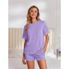 Ekouaer Womens Pajama Sets Short Sleeve Lounge Sets 2 Piece Pjs Tops and Shorts Outfits Matching Loungewear with Pockets(Purple)