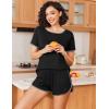 Ekouaer Womens Pajama Sets Short Sleeve Sleepwear Soft Pjs Sets Round Neck Summer 2 Piece Lounge Set with Pockets S-XXL(Black With Grey Piping)
