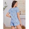 Ekouaer Womens Pajama Sets Short Sleeve Sleepwear Soft Pjs Sets Round Neck Summer 2 Piece Lounge Set with Pockets S-XXL(Blue – Leaves)