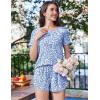Ekouaer Womens Pajama Sets Short Sleeve Sleepwear Soft Pjs Sets Round Neck Summer 2 Piece Lounge Set with Pockets S-XXL(Blue – Leaves)