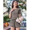 Ekouaer Womens Pajama Sets Short Sleeve Sleepwear Soft Pjs Sets Round Neck Summer 2 Piece Lounge Set with Pockets S-XXL(Brown Leopard Print)