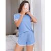 Ekouaer Womens Pajama Sets Short Sleeve Sleepwear Soft Pjs Sets Round Neck Summer 2 Piece Lounge Set with Pockets S-XXL(Light Blue)