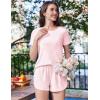 Ekouaer Womens Pajama Sets Short Sleeve Sleepwear Soft Pjs Sets Round Neck Summer 2 Piece Lounge Set with Pockets S-XXL(Pink Stripe)