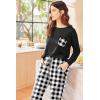 Ekouaer Womens Pajamas Set Long Sleeve Christmas PJ Sets Soft Lounge Set for Women Sleepwear Joggers with Pockets(Black Plaid)