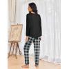 Ekouaer Womens Pajamas Set Long Sleeve Christmas PJ Sets Soft Lounge Set for Women Sleepwear Joggers with Pockets(Black and Dark Gray Plaid)