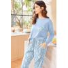 Ekouaer Womens Pajamas Set Long Sleeve Christmas PJ Sets Soft Lounge Set for Women Sleepwear Joggers with Pockets(Blue Flowers)
