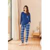 Ekouaer Womens Pajamas Set Long Sleeve Christmas PJ Sets Soft Lounge Set for Women Sleepwear Joggers with Pockets(Blue Plaid)