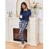 Ekouaer Womens Pajamas Set Long Sleeve Christmas PJ Sets Soft Lounge Set for Women Sleepwear Joggers with Pockets(Navy Blue Plaid)