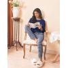 Ekouaer Womens Pajamas Set Long Sleeve Christmas PJ Sets Soft Lounge Set for Women Sleepwear Joggers with Pockets(Navy Blue Striped)