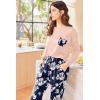 Ekouaer Womens Pajamas Set Long Sleeve Christmas PJ Sets Soft Lounge Set for Women Sleepwear Joggers with Pockets(Pink Flowers)