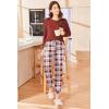 Ekouaer Womens Pajamas Set Long Sleeve Christmas PJ Sets Soft Lounge Set for Women Sleepwear Joggers with Pockets(Wine Red Plaid)