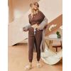 Ekouaer Womens Pajamas Set Ribbed Knit Long Sleeve Pullover Top Jogger Pants Set 2 Piece Lounge Set Sleepwear Tracksuit S-XXL(Brown)