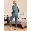 Ekouaer Womens Pajamas Set Ribbed Knit Long Sleeve Pullover Top Jogger Pants Set 2 Piece Lounge Set Sleepwear Tracksuit S-XXL(Dark Blue)
