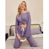 Ekouaer Womens Pajamas Set Ribbed Knit Long Sleeve Pullover Top Jogger Pants Set 2 Piece Lounge Set Sleepwear Tracksuit S-XXL(Grey Purple)