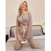 Ekouaer Womens Pajamas Set Ribbed Knit Long Sleeve Pullover Top Jogger Pants Set 2 Piece Lounge Set Sleepwear Tracksuit S-XXL(Khaki)