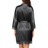 Ekouaer Womens Silk Robe Short Lace Trim Satin Robe 3/4 Sleeve Sexy Kimono Bride Bathrobe Comfy Sleepwear with Pockets(Black)