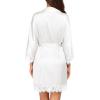 Ekouaer Womens Silk Robe Short Lace Trim Satin Robe 3/4 Sleeve Sexy Kimono Bride Bathrobe Comfy Sleepwear with Pockets(Bright White)