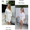Ekouaer Womens Silk Robe Short Lace Trim Satin Robe 3/4 Sleeve Sexy Kimono Bride Bathrobe Comfy Sleepwear with Pockets(Bright White)