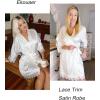 Ekouaer Womens Silk Robe Short Lace Trim Satin Robe 3/4 Sleeve Sexy Kimono Bride Bathrobe Comfy Sleepwear with Pockets(Bright White)