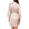 Ekouaer Womens Silk Robe Short Lace Trim Satin Robe 3/4 Sleeve Sexy Kimono Bride Bathrobe Comfy Sleepwear with Pockets(Champagne)