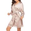 Ekouaer Womens Silk Robe Short Lace Trim Satin Robe 3/4 Sleeve Sexy Kimono Bride Bathrobe Comfy Sleepwear with Pockets(Champagne)