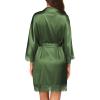 Ekouaer Womens Silk Robe Short Lace Trim Satin Robe 3/4 Sleeve Sexy Kimono Bride Bathrobe Comfy Sleepwear with Pockets(Dark Army Green)