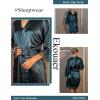 Ekouaer Womens Silk Robe Short Lace Trim Satin Robe 3/4 Sleeve Sexy Kimono Bride Bathrobe Comfy Sleepwear with Pockets(Dark Green)